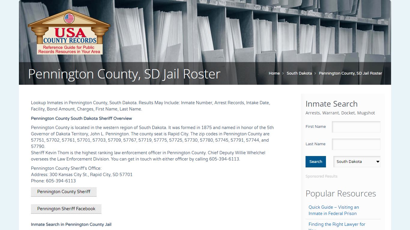 Pennington County, SD Jail Roster | Name Search